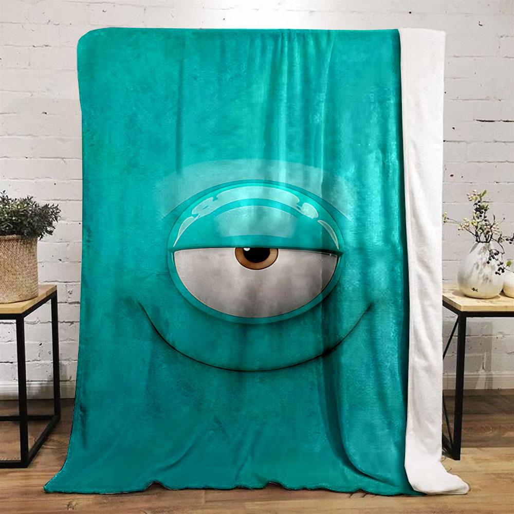 A single eye on a smooth teal background with curved smile-like contours. for all seasons blanket lunch break throw gift