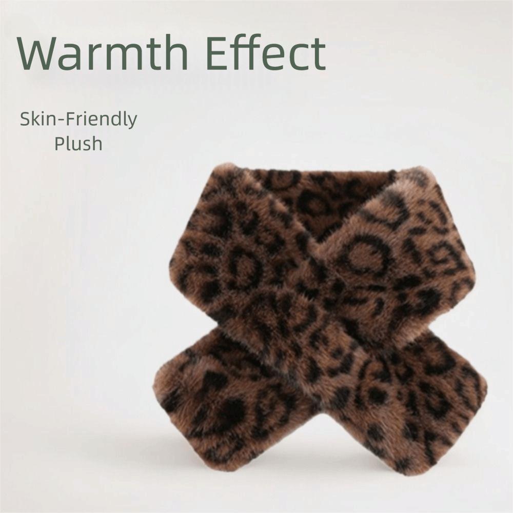 Thicken Warm Plush Scarf Windproof Faux Fur Scarf Cute Leopard Print Scarf  Winter Season