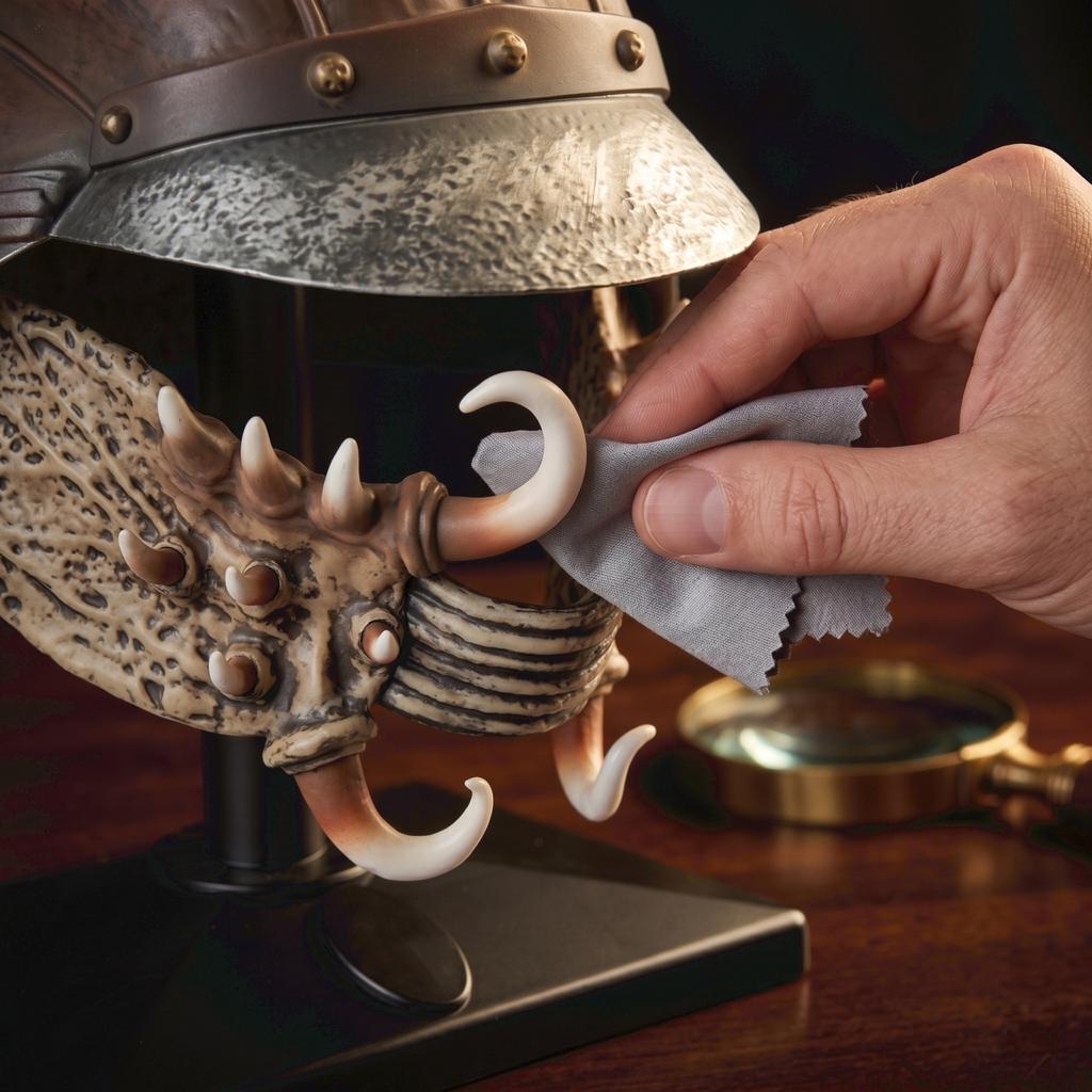 Medieval Style Warrior Helmet with Metal Rivets and Decorative Horned Jaw Guard Suitable for Role Play and Display