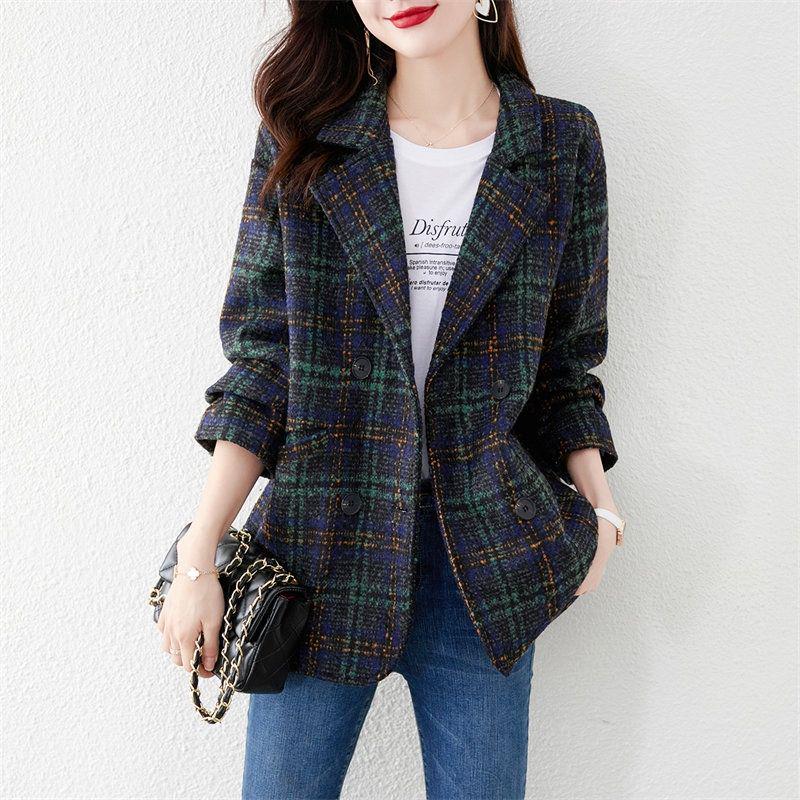 2025 Autumn Women's High-End Korean Plaid Wool Coat, Small British Style