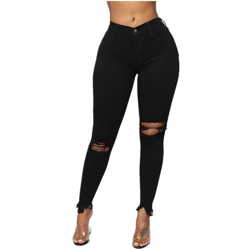 2024 Fashion Tall Waist Ripped Jeans for Women Elastic Pants