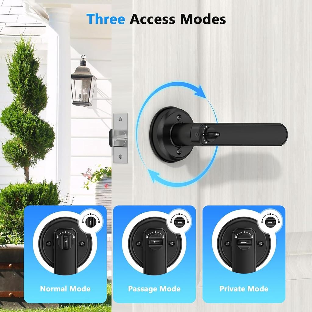 Fingerprint Door Lock, Smart Door knob, Biometric Door Lock, Bedroom Door knob with Code and App, Keypad Keyless Entry with Handle for Home Hotel