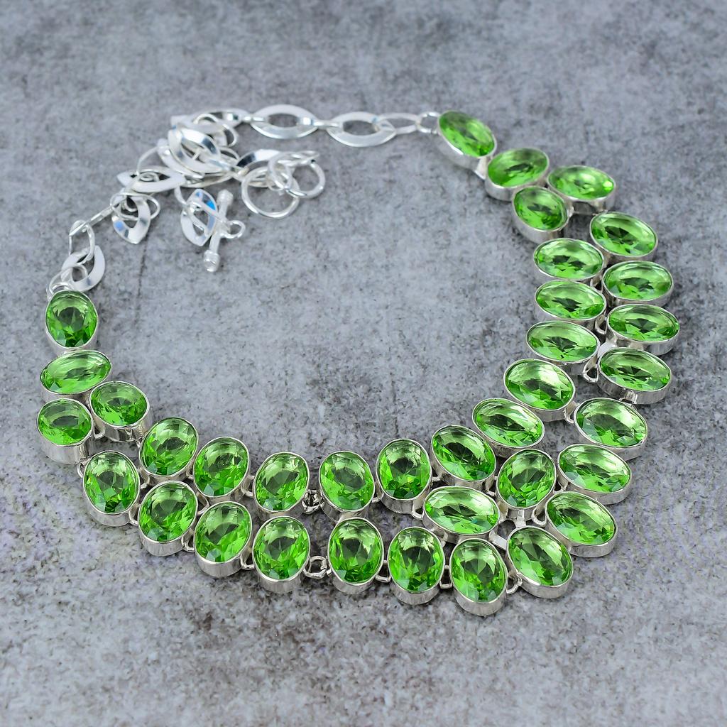 Peridot Gemstone Handmade 925 Sterling Silver Jewelry Necklace 18" M-332