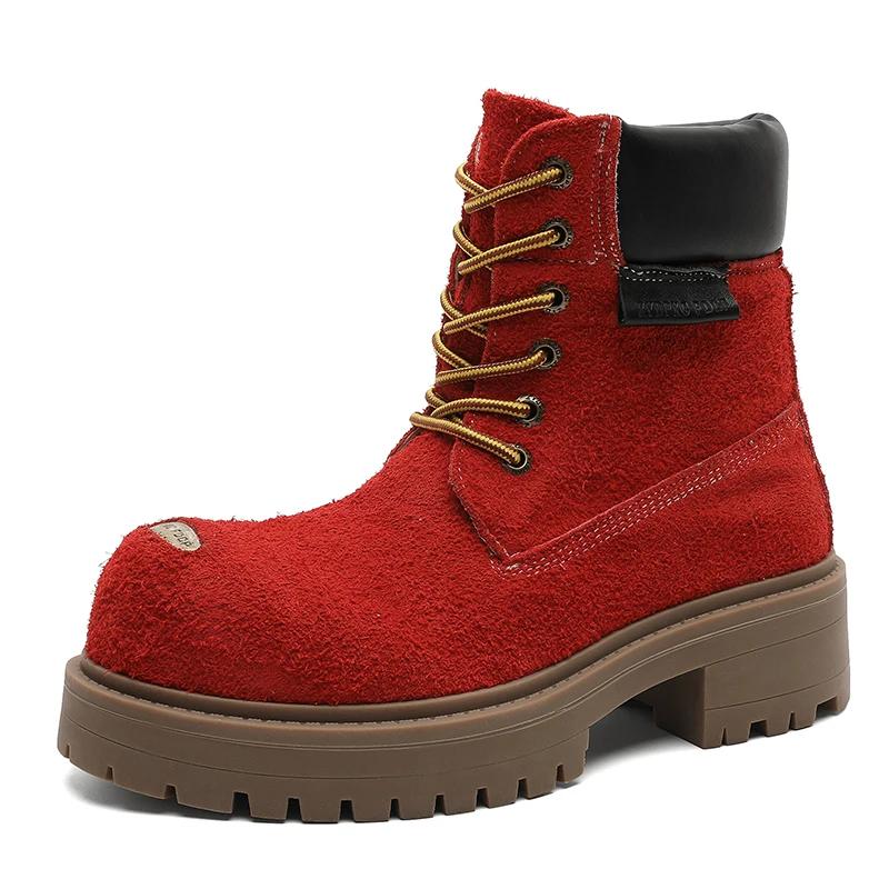 Trendige Plateaustiefel für Herren High-Top Herren-Arbeitsstiefel Designerschuhe Herren Motorradstiefel High-End Retro Dicksohlige Freizeitschuhe 45 rot