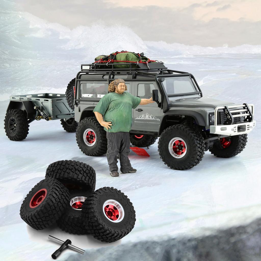 4pcs Remote Control Tires 57mm with 7mm Wheel Hex Beadlock Wheel Rubber Tire Set Replacement for SCX24 AX24 FCX24 1Celsius18 1Celsius2
