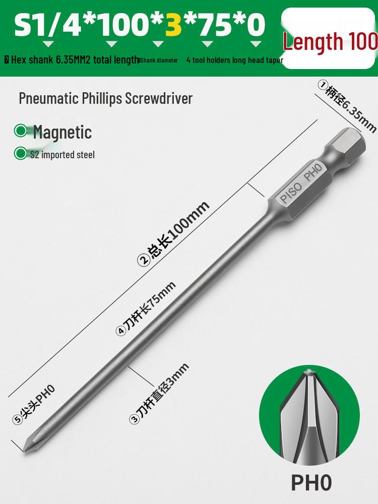 PISO Anti-Slip Cross Extended Rod Strong Magnet Hex PH2 Drill & Screwdriver Bit Set