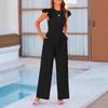 New Women's Casual Ruffled Flutter Sleeve Jumpsuit, Elegant European American Style Romper for Crossborder Outfit