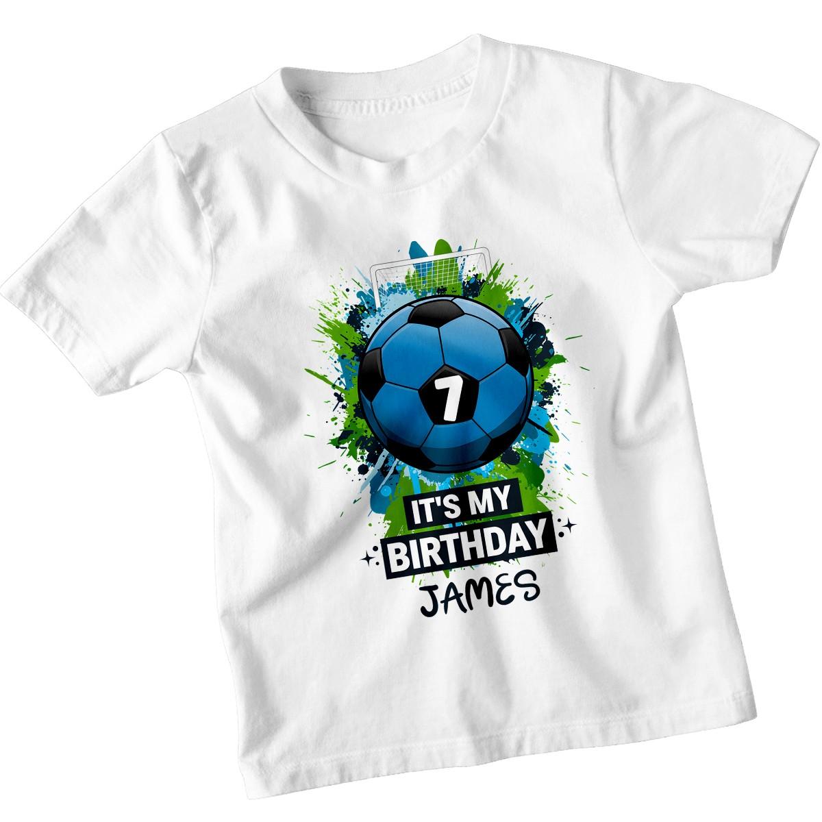 Personalised 7th Birthday Soccer Kids T-Shirt Custom Name James Boys Tee S