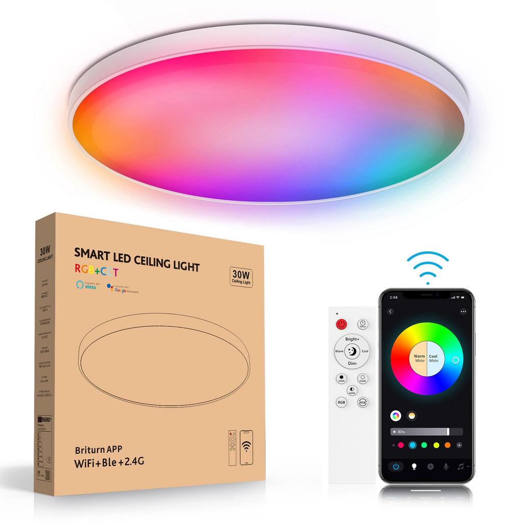 Ultra-Thin Smart Ceiling Lamp with Alexa Voice Control - WiFi & Bluetooth, RGB Color, Dimmable