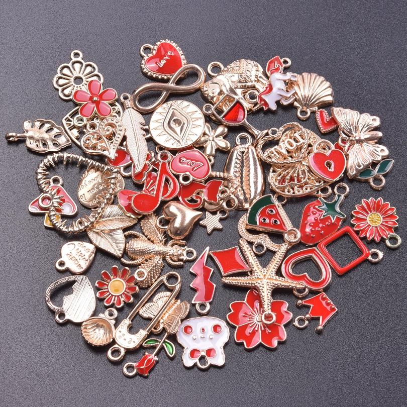 Mix Color Red Enamel Charm Strawberry Mushroom Heart Random Charms For Jewelry Making Bulk DIY Bracelets Earrings Pendants Bulk