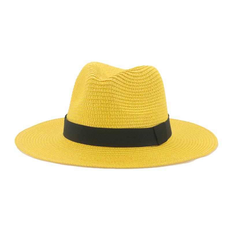Black Ribbon Panama Straw Hat Flat Eaves Outdoor Spring and Summer Sunshade Beach Hats for Women