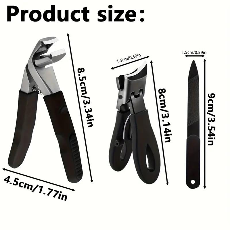 3PC stainless steel elbow nail clipper non-slip rubber and plastic handle nail clipper large opening single nail clipper set