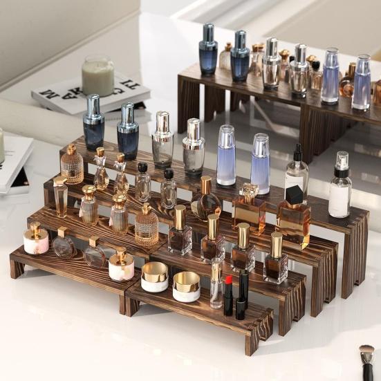 Yousheng 4 Stück/Set Holz Etagen Aufsteller Präsentationsständer 4-Etagen Parfüm Organizer Ständer Rustikal Dessert Gewürz Figuren Präsentationsregal Aufsteller Regal Dekoration