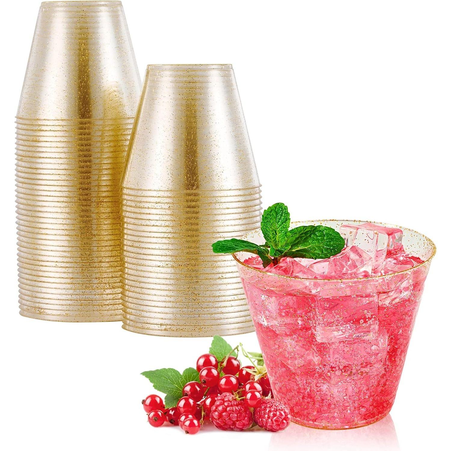 

50 9 Oz Gold Plastic Cups, Disposable Cocktail Cups For Weddings And Parties, Bulk Gold Plastic Cups For Weddings, Thanksgiving 150ml