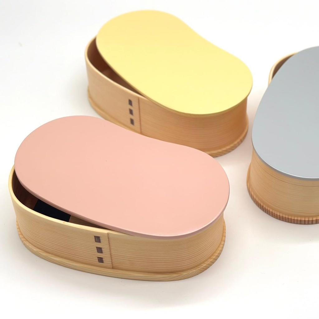 Magewappa Pastel Color Wooden Lunch Box Pink Yellow Gray Bento Lunch Box Stylish Cute Bean-shaped One-tier (pink)
