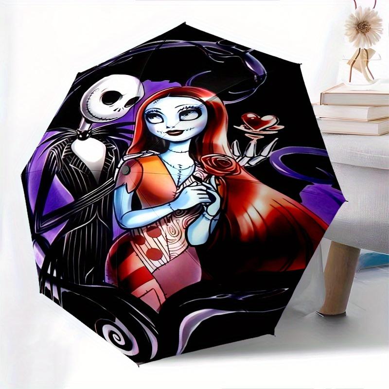 Jack SkellingtonSally Automatic Opening and Closing Umbrella - 8 Ribs Portable Folding Umbrella with Plastic Handle, Suitable for Leisure an