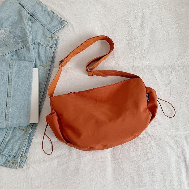 Casual Solid Color Small Bag Women's 2025 New Trendy Autumn Fashion Nylon Cloth Tote Bag Fashion Shoulder Messenger Bag