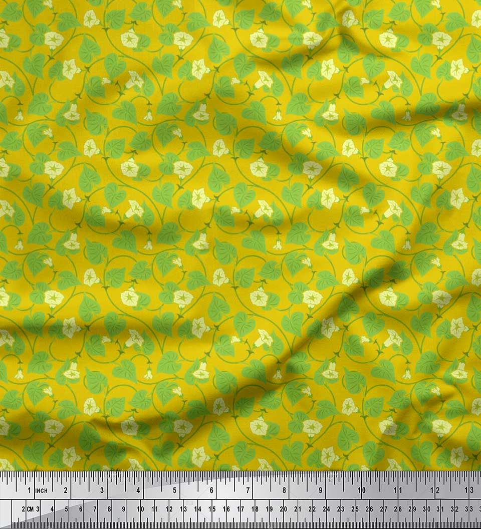 

Soimoi Poly Crepe Fabric Leaves & Yellow Flower Floral Print Fabric by the metre 42 Inch 42 Inch Wide - Poly Crepe жовтий
