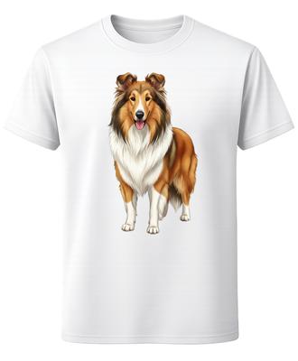 Rough Collie Dog Standing Illustration T-Shirt Herding Dog Lover Unisex Tee