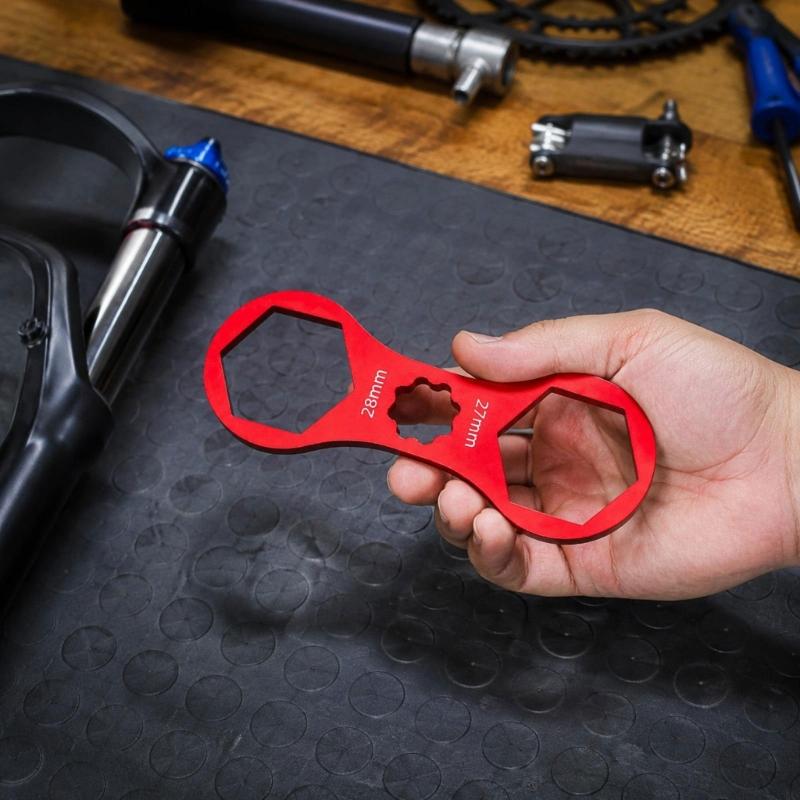 Aluminum Alloy Bicycles Fork Cap Wrenches with Two End Openings and Toothed Center Opening for Suspension Fork Maintenance