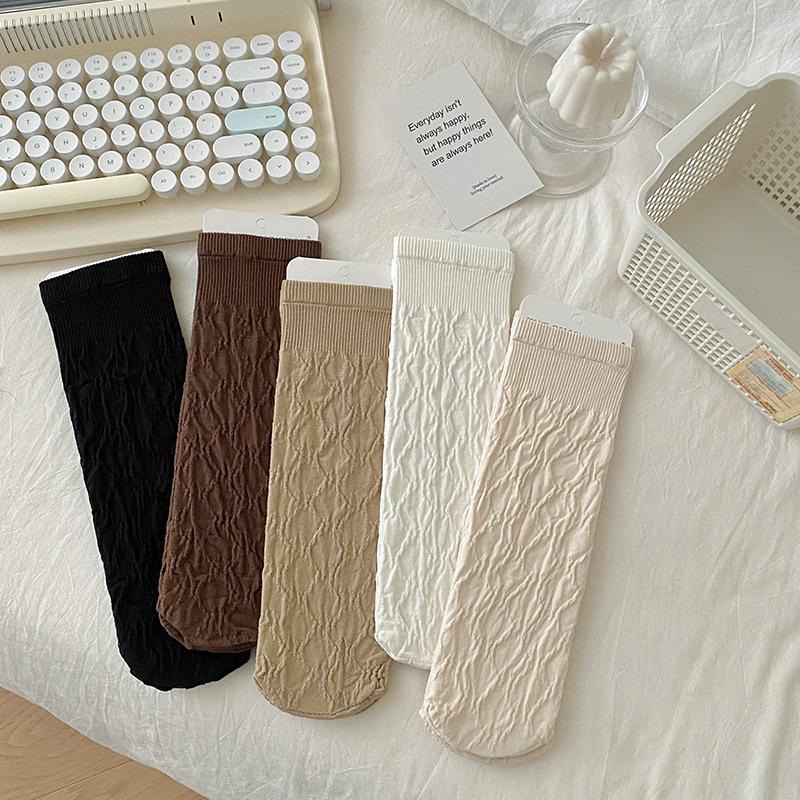 

Female Spring and Autumn Pure Color Diamond Retro College Style All Build In The Tube Stack Socks 1 pair бежевий