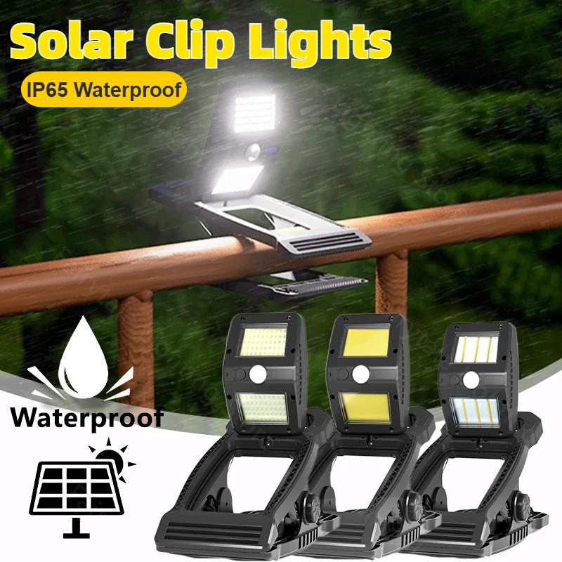 Solar Clamp Lights Outdoor Motion Sensor Waterproof 3 Modes LED Work Light For Camping Fence Garage Garden Lighting