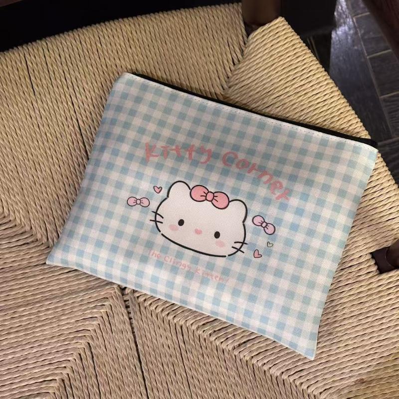 Милый синий клетчатый клатч Hello Kitty, косметичка, кавайный мультяшный Китти, портативная сумка для хранения косметики большой вместимости, подарки