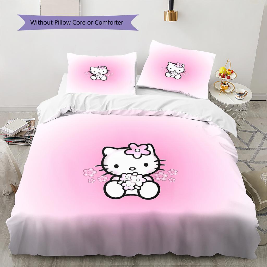 Hello Kitty Pattern Bedding Quilt Set Home Decoration Gift (1 * duvet cover + 2 * pillowcase without core)