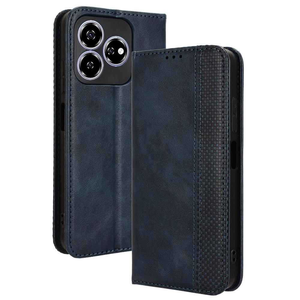 

For ZTE Axon 60 (ZTE Blade V60) Case Retro PU Leather Wallet Phone Cover Stand Blue