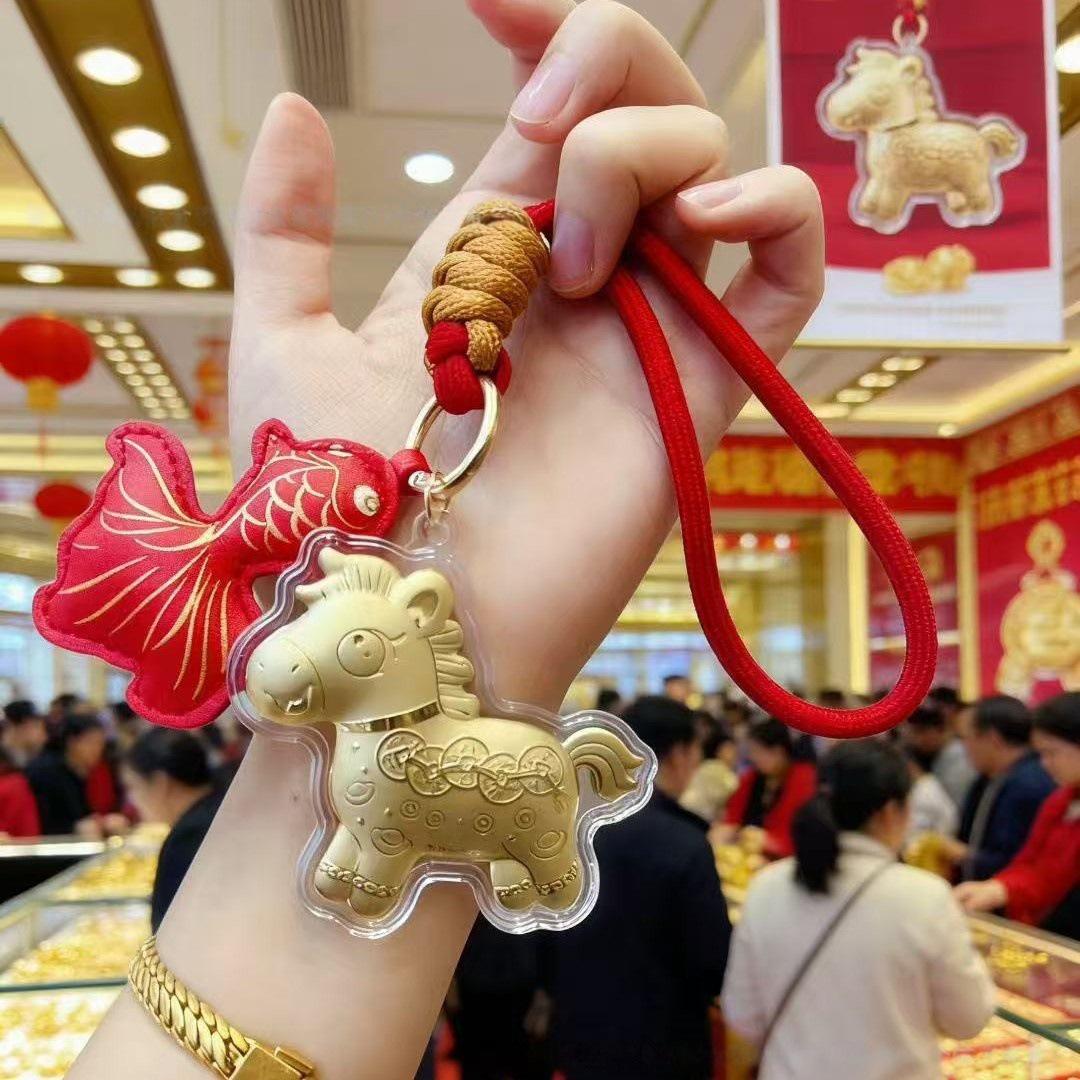 Golden Keyring: 999 Pure Gold Phone & Cartoon Bag Charm - Creative Gift for Instant Elegance
