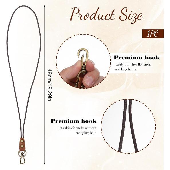 Leather Lanyard,Retro Leather Lanyards for ID Badges,Keys(13.8 In Neck Lanyard,Brown)