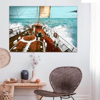 [A2236] - Photo Canvas 'Sailboat' Turquoise Brown - 90x60 Cm