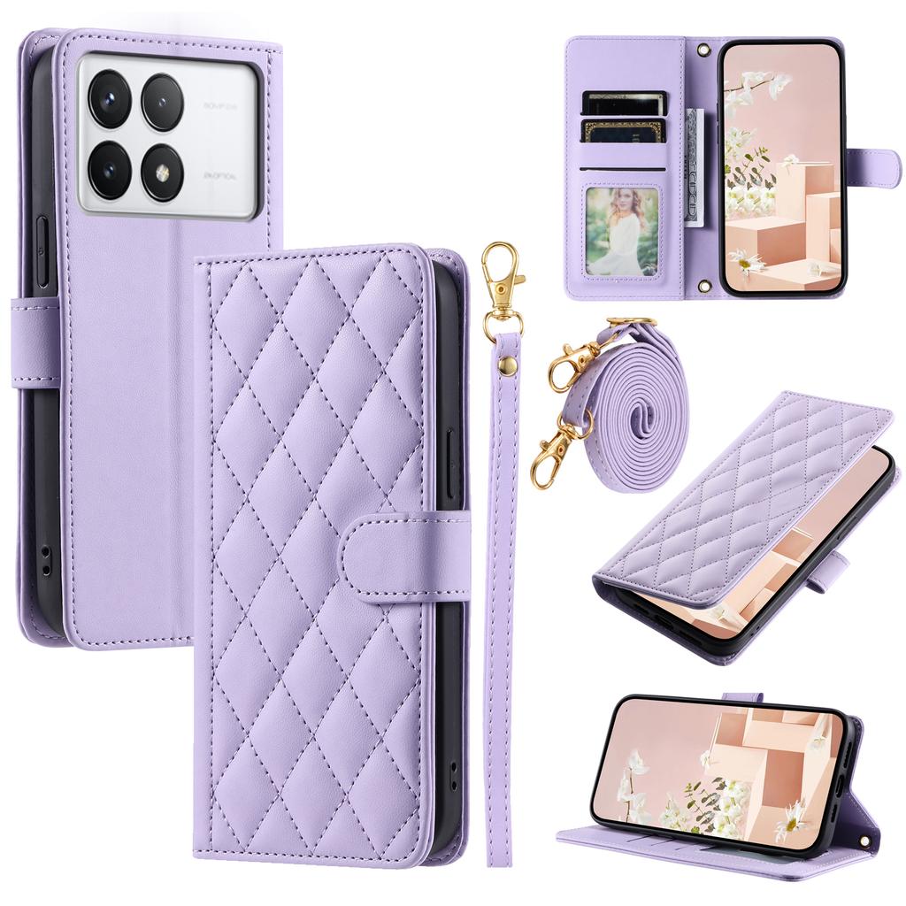 For Xiaomi Redmi K70E 5G/Poco X6 Pro 5G Leather Case Rhombus Grid Wallet Crossbody Phone Cover