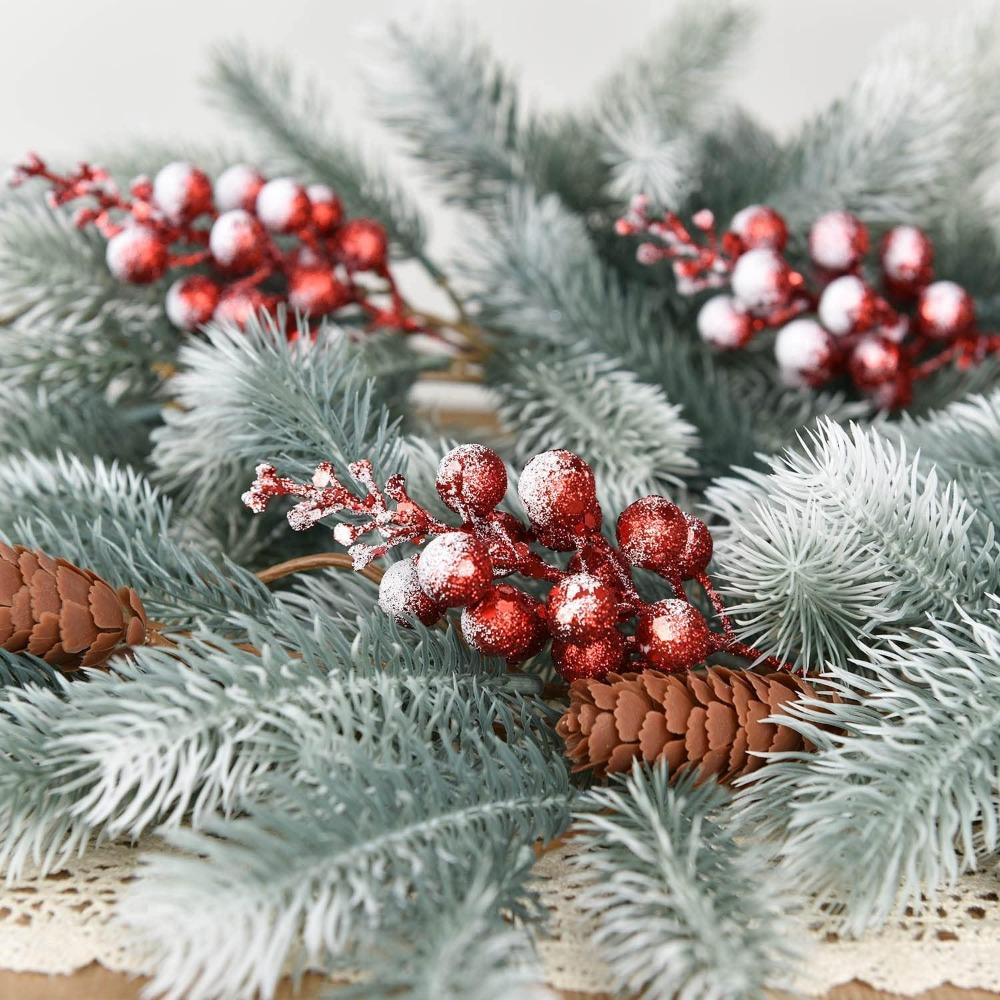 16 Pack Christmas Glitter Berries Stems, 8" Artificial Christmas Picks Snowy Berry Stems for Christmas Tree Ornaments, DIY Xmas Wreath, Crafts,Holiday