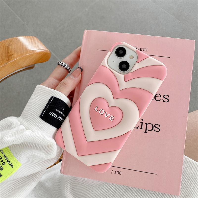 Stylowe śliczne 3d Love Heart silikonowe różowe etui na telefon dla Iphone 14 13 12 11 Pro Max Ins Korea piękne, odporne na wstrząsy miękkie etui Funda