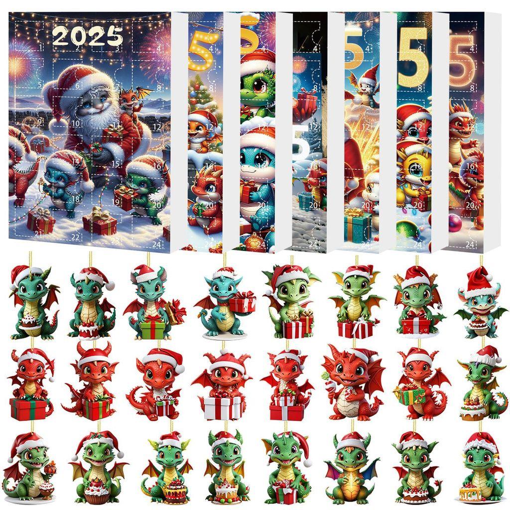 Christmas Countdown Calendar With Dragon Baby Flat Ornaments For Holiday Decor