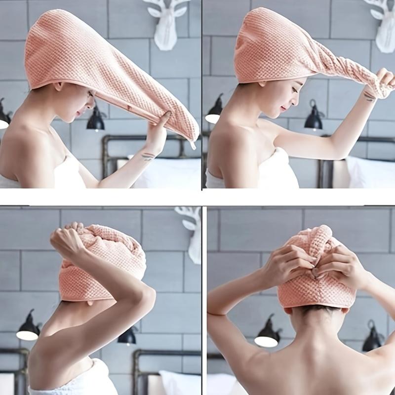 1PCS Hair Towel WrapHair Drying Towel with Button Microfiber Hair Towel Dry Hair Hat Bath Hair Cap for daily use