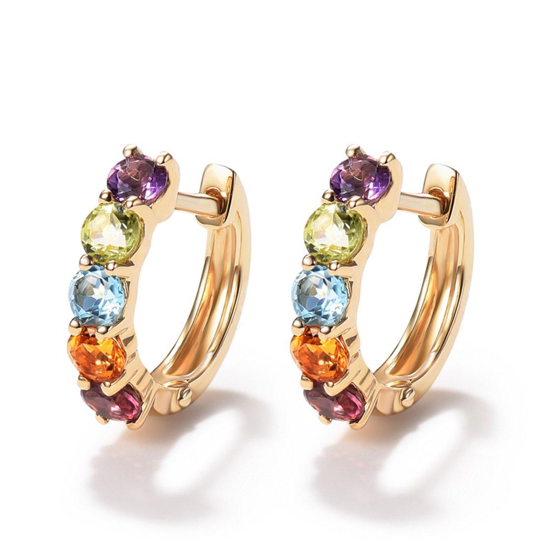 

FANCIME 14K Gold Hoop Earrings with Natural and Perfect for both Perfect for and Gift wrapping Women s Garnet, Amethyst, Peridot, Citrine, Topaz.