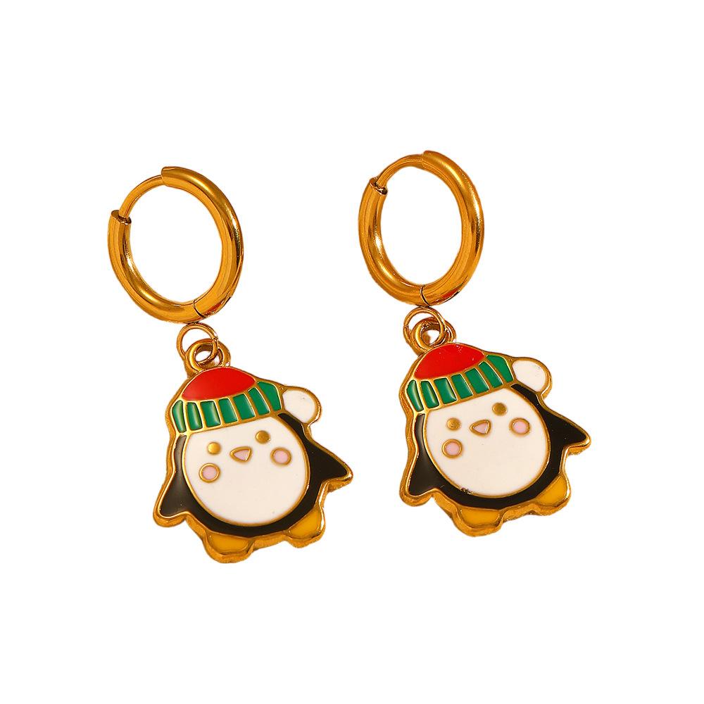 Festive Christmas Earrings: Snowflake, Tree & Santa Claus Stainless Steel Ear Cuffs with Drip Oil