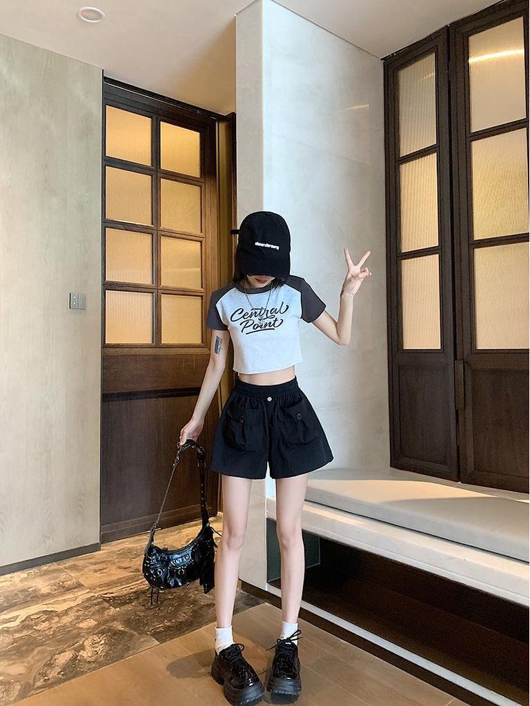 Women's Nylon-Cotton Yamamoto Design Pocket Overalls: Loose Wide-Leg Casual Shorts