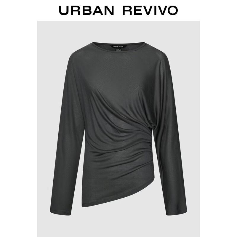UR Women s Irregular Pleated Round Neck T-shirt L