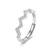 Adjustable S925 Sterling Silver Heartbeat Wave Diamond Ring for Women – Sweet Girly Accessory