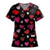 Women's Fashion Printed Short Sleeve V Neck Pattern Tops Pocket Working T-shirts