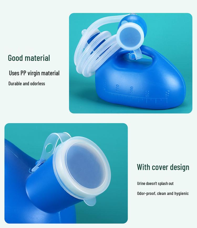 Men's 2000ML Large Plastic Urinal Bedpan with Tube, Scale, and Lid