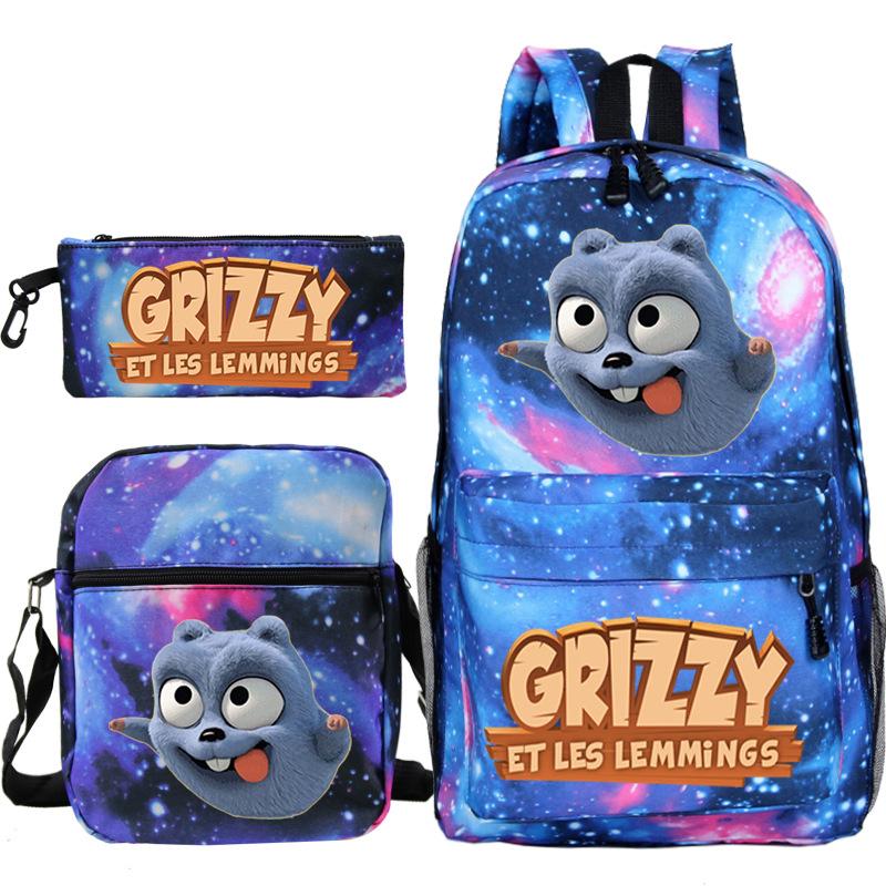 Printed primary and secondary school students backpack shoulder bag pencil bag three-piece combination