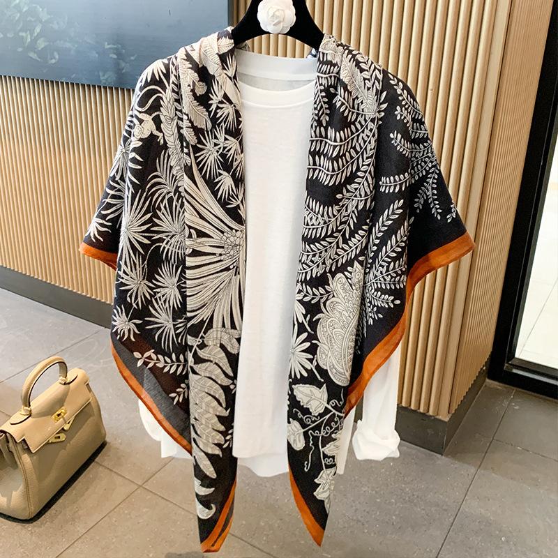 Blue Retro 130 Square Scarf Summer Air-Conditioned Room Shawl Sunscreen Silk Scarf Spring And Autumn Linen Scarf
