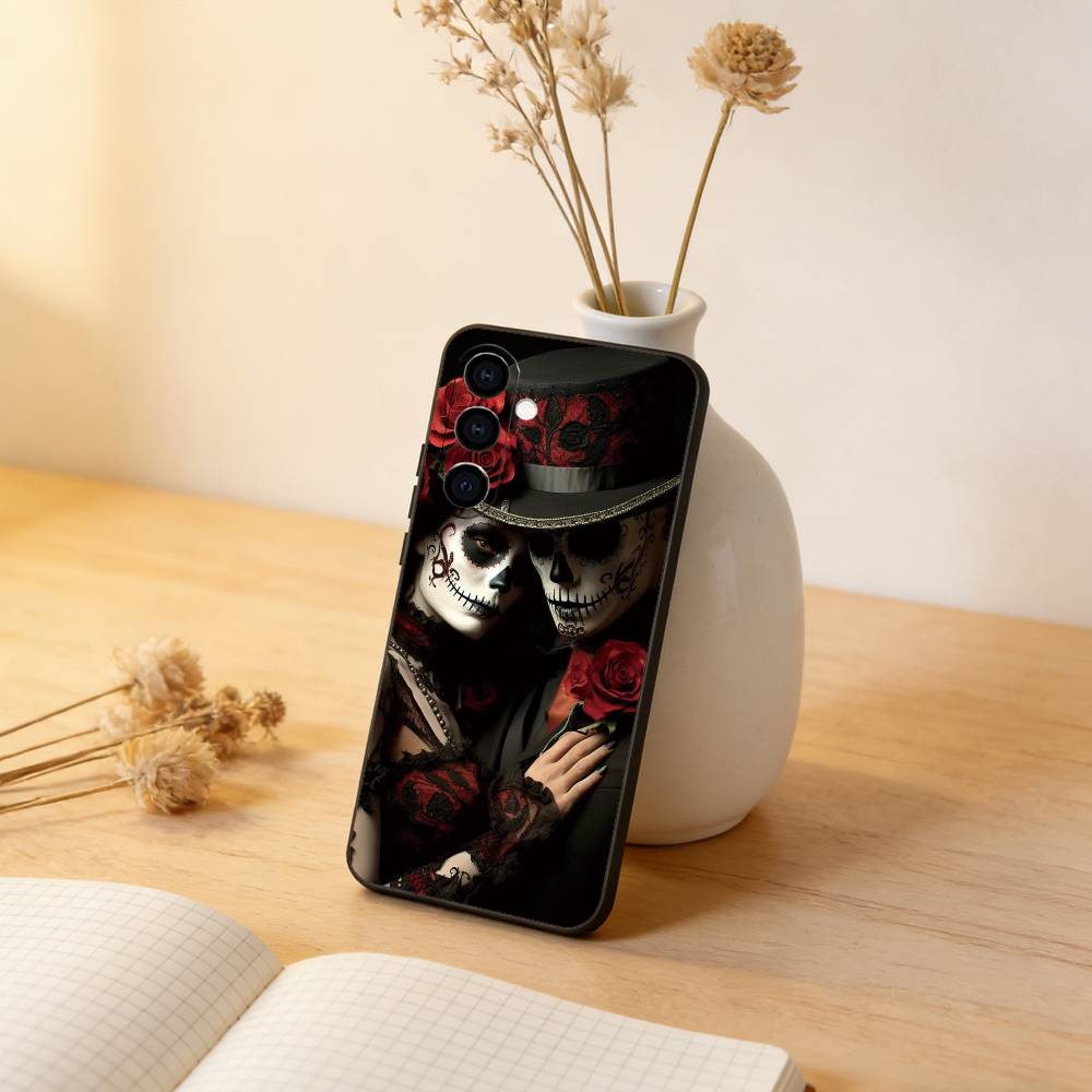 

Mexican Catrina Skull Girl Phone Case For Samsung Galaxy A73,A72,A71,A70,A53,A52,A51,Soft Silicone Black Cover Samsung a50 30s 50s