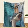 Wild Cat On Shark with Rifle Flannel Printed Blanket Suitable for All Seasons Suitable for Living Room Office Sofa and Travel