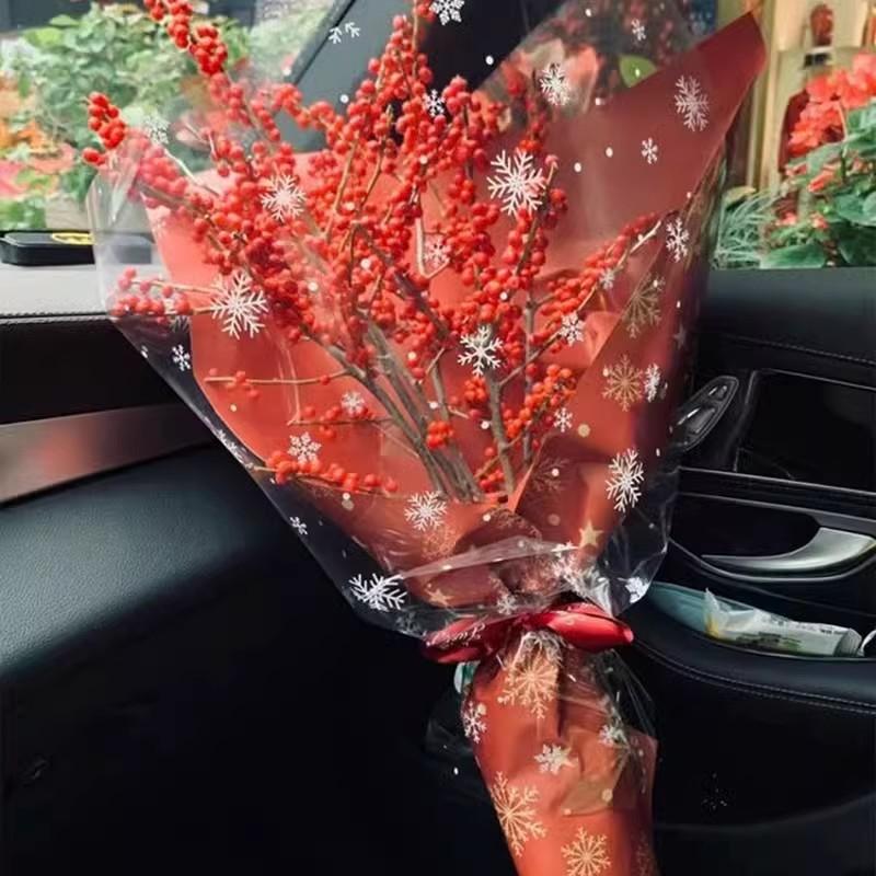 Christmas Flower Packaging Paper Snowflake Waterproof Packaging Paper Christmas Cellophane Paper Transparent For Christmas Eve