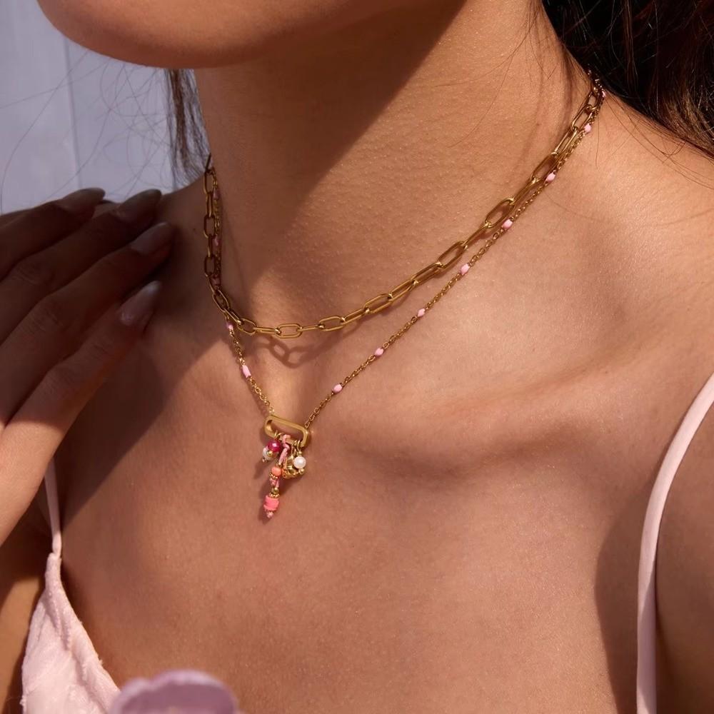 New Ocean Vacation Style Pearl Color Color Crystal Jewelry Accessories Pink Necklaces Charm Pearl Crystal Pendants